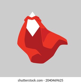 Rhombus shape white empty badge or paper sheet in red super hero cape, flat vector illustration isolated on grey neutral background. Mockup of poster with blank frame.