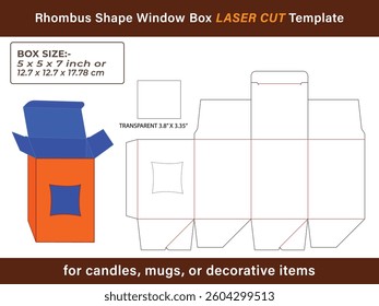 Rhombus Shape Window Box LASER CUT Template for Creative Craft Projects 