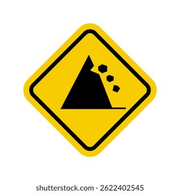 Rhombus shaped falling rock warning sign. Vector.
