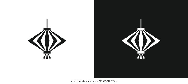 Rhombus shaped lantern flat icon for web. Carrying lantern sign web icon silhouette with invert color. Lantern solid black icon vector design. Mid-Autumn Festival or Moon Festival concept