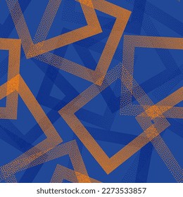 Rhombus shapes of dots geometric vector seamless pattern. Geometric tileable background with dots texture. Gradient squares of chevron dots seamless ornament. Pointillism style. Dynamic pattern