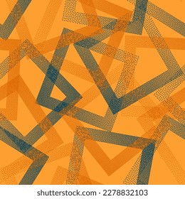 Rhombus shapes of dots geometric vector seamless pattern. Geometric repeat background with dots texture. Gradient rhombus of halftone dots seamless ornament. Pointillism style. Trendy pattern