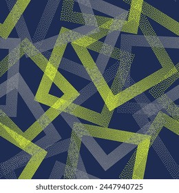 Rhombus shapes of dots geometric vector seamless pattern. Geometric endless background with dots texture. Gradient squares of chevron dots seamless ornament. Wrapping paper. Retro pattern