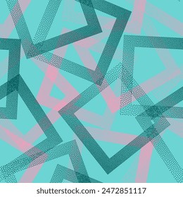 Rhombus shapes of dots geometric vector seamless pattern. Geometric endless background with dots texture. Gradient rhombus of halftone dots seamless ornament. Textile print. Flat pattern