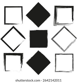 Rhombus square icon. Geometric shape set. Vector diamond figure. Solid and outlined.