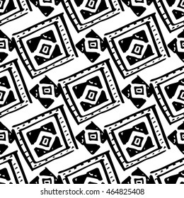 Rhombus and squares simple seamless pattern hand drawn, vector.