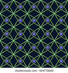 Rhombus and star on black seamless pattern. Fashion graphic background design. Modern stylish abstract texture. Colorful template for prints, textiles, wrapping, wallpaper, website VECTOR illustration