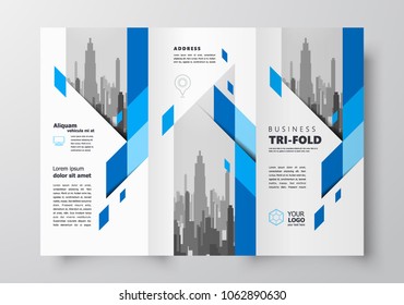 Rhombus theme Tri-fold design template, creative leaflet blue color