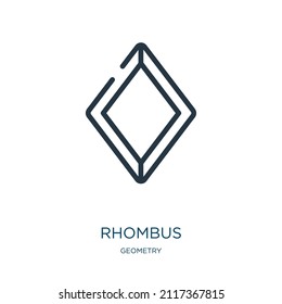 rhombus thin line icon. label, collection linear icons from geometry concept isolated outline sign. Vector illustration symbol element for web design and apps.