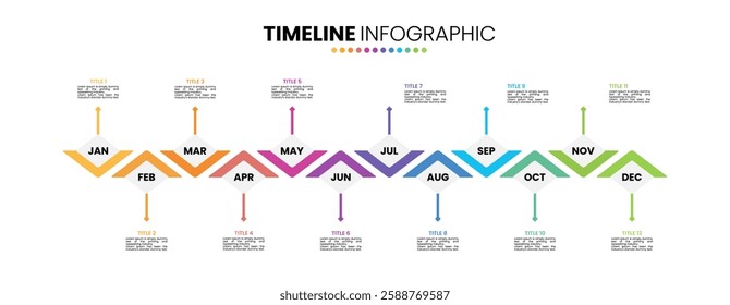 Rhombus timeline infographic presentation template 12 options. 12 month or 1 year calendar infographic template