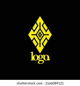 Logo vectorial Rhombus con arte de línea angular tradicional y étnica. Logo para hotel, cuidado de belleza, moda y material cultural.