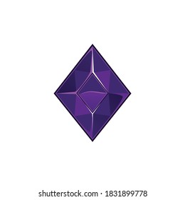 Rhombus violet diamond or sapphire gem crystal icon, cartoon vector illustration isolated on white background. Rhinestone element, jewelry treasure symbol.