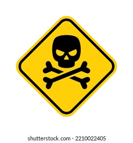 Rhombus warning yellow sign with skull and crossing bones icon vector illustration