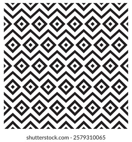 RHOMBUS ZIGZAG PATTERN, BLACK AND WHITE