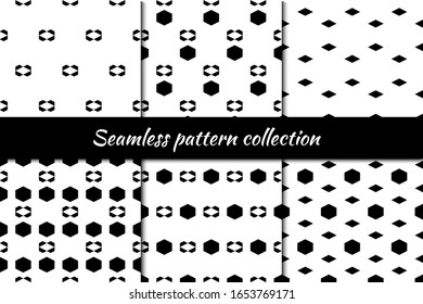 Rhombuses, diamonds, lozenges, hexagons seamless patterns collection. Folk prints. Ethnic ornaments set. Tribal wallpapers kit. Geometrical backgrounds. Retro motif. Abstract images. Vectors bundle.