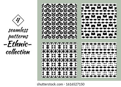 Rhombuses, figures seamless patterns collection. Diamond, shapes ornaments set. Folk backdrops. Lozenges, forms backgrounds kit. Ethnic motif. Digital paper, textile print, abstract. Vectors bundle.