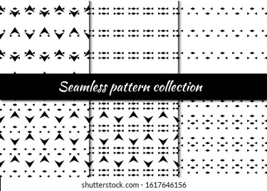 Rhombuses, figures seamless patterns collection. Diamond, shapes ornaments set. Lozenges, forms backdrops kit. Folk backgrounds. Ethnic motif. Digital paper, textile print, abstract. Vectors bundle.