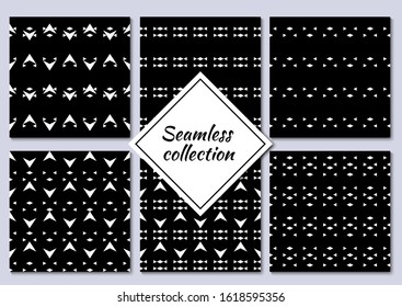 Rhombuses, figures seamless patterns collection.  Vectors bundle.