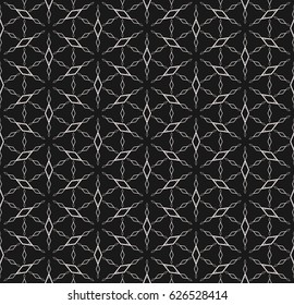 Rhombuses geometric pattern, vector monochrome seamless texture with thin linear figures, outline shapes, triangular grid. Abstract subtle background, repeat tiles. Dark design for decor, prints, web