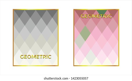 rhombuses grey pink green graphics smooth transition of color diamonds background vector polygon geometric abstract gold frame tile design