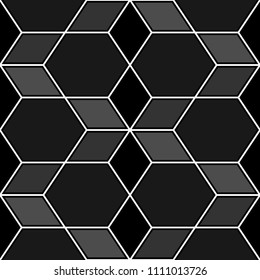 Rhombuses, hexagons, diamonds, lozenges. Mosaic. Flooring background. Ethnic tiles motif. Geometric wallpaper. Polygons backdrop. Digital paper, web design, textile print. Seamless abstract pattern.