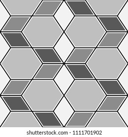 Rhombuses, hexagons, diamonds, lozenges. Mosaic. Flooring background. Ethnic tiles motif. Geometric wallpaper. Polygons backdrop. Digital paper, web design, textile print. Seamless abstract pattern.