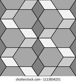 Rhombuses, hexagons, diamonds, lozenges. Mosaic. Flooring background. Ethnic tiles motif. Geometric wallpaper. Polygons backdrop. Digital paper, web design, textile print. Seamless abstract pattern.