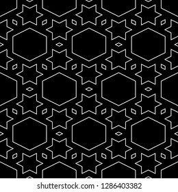 Rhombuses, hexagons, stars ornament.Geometric background. Polygons motif. Digital paper, abstract. Geometrical backdrop. Quadrangular, hexagonal, star shapes wallpaper. Seamless pattern.