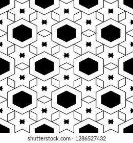 Rhombuses, hexagons, stars ornament.Geometric background. Seamless pattern.Geometrical backdrop.Quadrangular, hexagonal, star shapes wallpaper. Digital paper, abstract. Polygons motif.