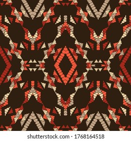 Rhombuses. Mosaic with geometric shapes. Design with manual hatching.  Geometry. Seamless pattern. Textile. Ethnic boho ornament. Vector illustration for web design or print.