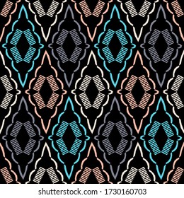 Rhombuses. Patterned texture. Ethnic boho ornament. Seamless background. Vector illustration for web design or print.
