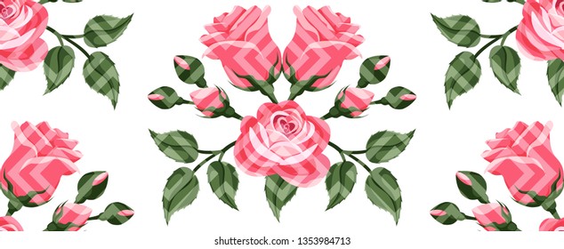 rhombuses pink roses  pattern