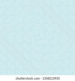 Rhombuses with rows of concentric circles on diagonal striped background. Seamless geometric pattern