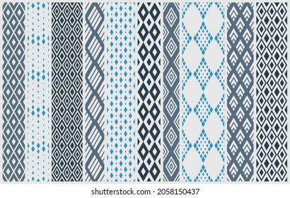 Rhombuses seamless geometric vector pattern set, rhomb simple black and white wallpaper background, regular tile design picture collection.