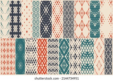 Rhombuses seamless geometric vector pattern set, rhomb simple black and white wallpaper background, regular tile design picture collection.