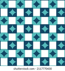 Rhombuses and squares of blue and bright blue. Pattern with geometric shapes. Vector illustration isolated on white background. For packaging, fabric, design, textiles, postcards, prints.