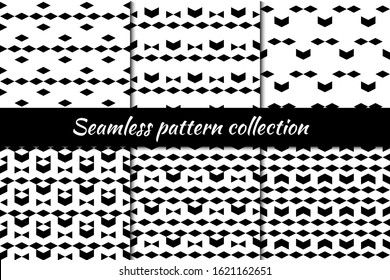 Rhombuses, triangles, chevrons seamless patterns collection. Diamond, shapes backgrounds set. Folk motif. Lozenges, forms backdrops kit. Ethnic ornaments. Digital paper, textile print. Vectors bundle.
