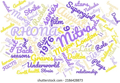 RHONA MITRA 9 August 1976 Word Cloud In Vector Art Creative Colourful White Back Ground