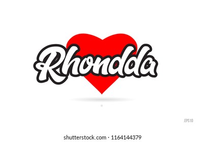 rhondda city text design with red heart typographic icon design suitable for touristic promotion