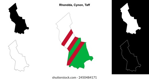 Rhondda Cynon Taff blank outline map set