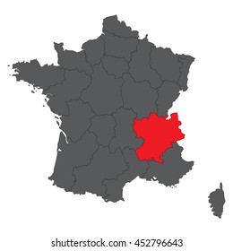 Rhone-Alpes  red on gray France map vector