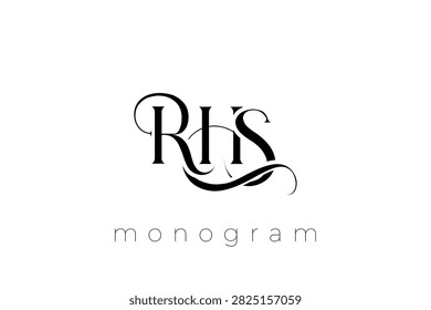 RHS Elegant Monogram Logo Design With Decorative Lettering. Elegant Monogram Logo Design with Decorative Elements and Typography