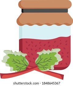  Rhubarb Jam Jelly glass jar Concept Vector Color Icon Design, Fruit preserves and Spread Condiment Symbol on White background, Ready To Eat Sweet Food Sign