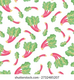 Rhubarb seamless pattern. Flat vector clipart, illustration with isolated background.