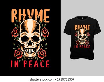 Rhyme In Peace Skull and Flower Illustration in Old School Tattoo style premium vector