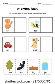 Rhyming words. Educational worksheet for kids.