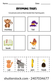 Rhyming words. Educational worksheet for kids.