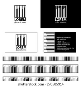 Rhythm building logo vector design with business card template editable and seamless pattern background vector design.Inspiration from piano.