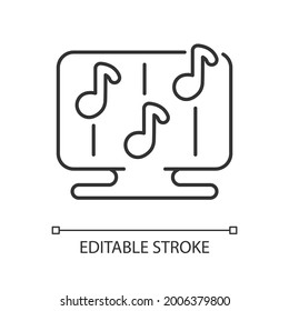 Rhythm games linear icon. Special game of music theamed genre. Thin line customizable illustration. Contour symbol. Vector isolated outline drawing. Editable stroke