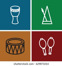 Rhythm icons set. set of 4 rhythm outline icons such as drum, maracas